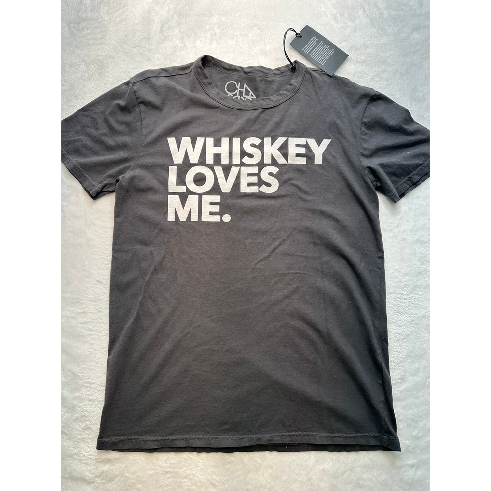 Chaser Whiskey Loves Me Graphic T-Shirt Vintage Black Cotton S NEW - 192